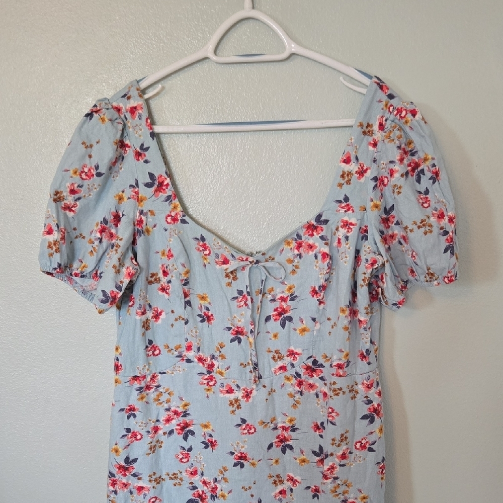 City Triangles | Light Blue Floral Linen Blend Dress Size XXL